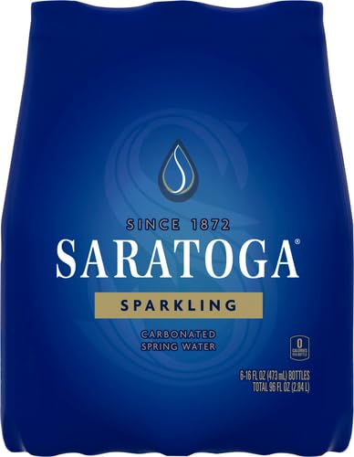 Saratoga Sparkling Water Bottles, 12-Pack - Carbonated Spring Bottled Water with Naturally Occurring Minerals & Electrolytes - Recycled PET Plastic Bottles - 16 Fl Oz