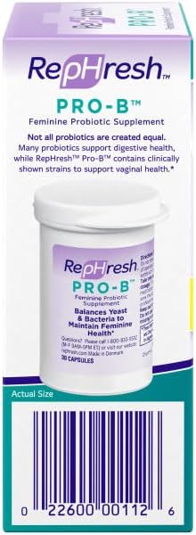 RepHresh Pro-B Vaginal Probiotic Supplement, Balances Yeast and Bacteria, Supports pH Balance, 30 Capsules (Pack of 3)