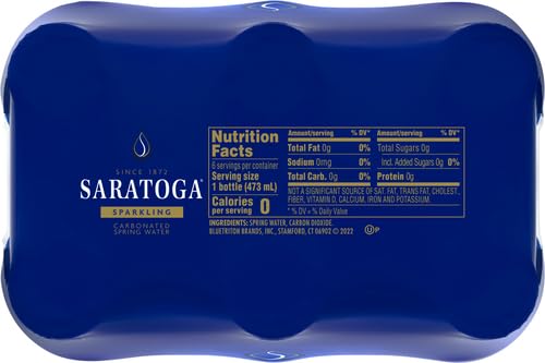 Saratoga Sparkling Water Bottles, 24-Pack - Carbonated Spring Bottled Water with Naturally Occurring Minerals & Electrolytes - Recycled PET Plastic Bottles - 16 Fl Oz