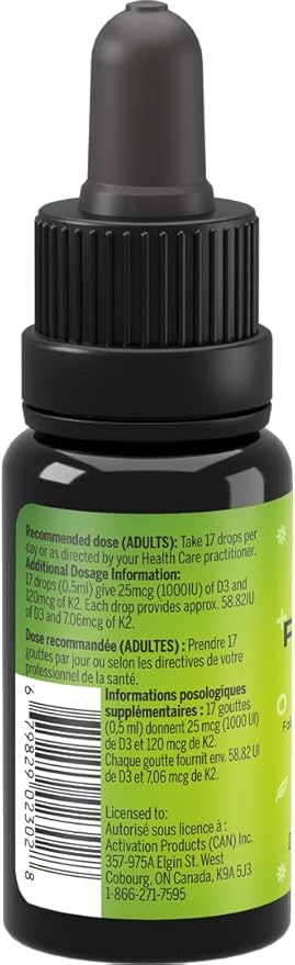 ACTIVATION Liquid Vitamin D3K2 Products, 1 Month Supply K2 D3 Vitamin Supplement in MCT Oil, D3K2 Vitamins and Minerals, D3+K2 Vitamins for Calcium Absorption - 15 ml