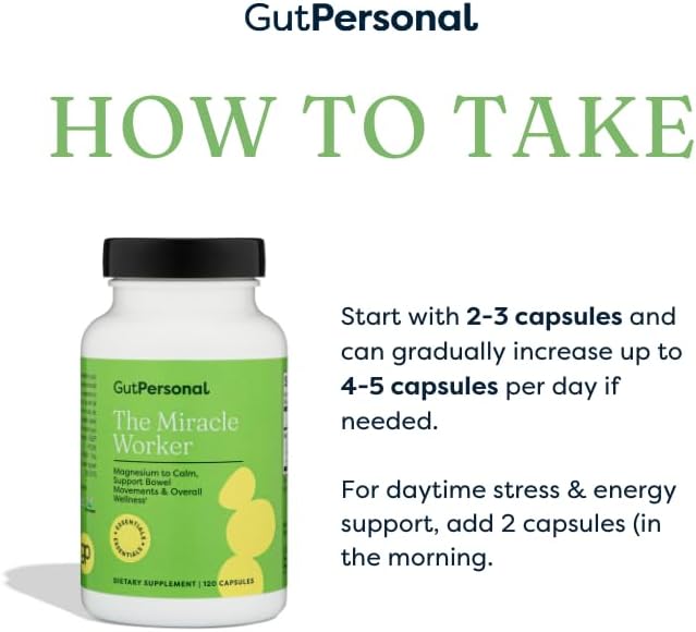 The Miracle Worker Magnesium Capsule Supplement: Reduce Stress and Improve Sleep Quality and Regularity While Easing Muscle Cramps, Capsules, 60 Servings, 120 ct