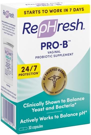 RepHresh Pro-B Vaginal Probiotic Supplement, Balances Yeast and Bacteria, Supports pH Balance, 30 Capsules (Pack of 3)