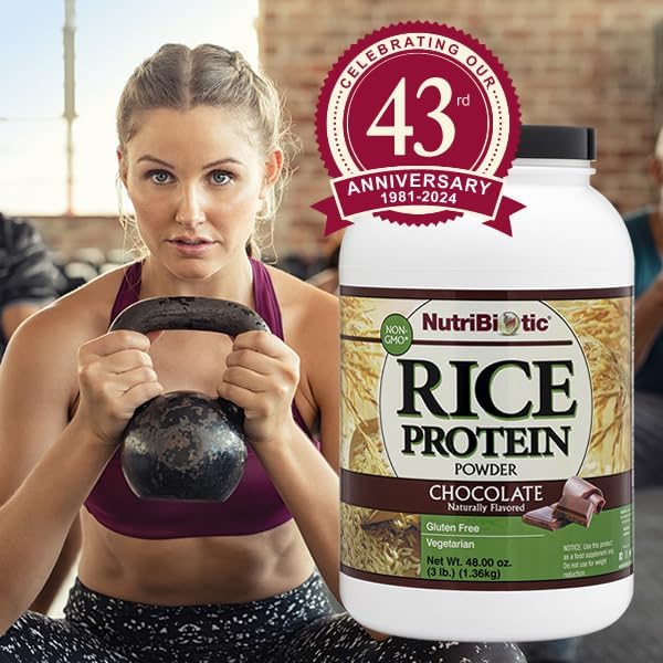 NutriBiotic – Chocolate Rice Protein, 3 Lb (1.36kg) | Low Carb, Vegetarian & Keto-Friendly Raw Protein Powder | Grown & Processed Without Chemicals, GMOs or Gluten | Easy to Digest & Nutrient-Rich