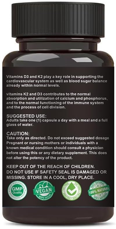 Crown Elite Premium Vitamin D3 & K2 Supplement, 2 in 1 Complex, 5000 IU D3 & 100 mcg K2 |