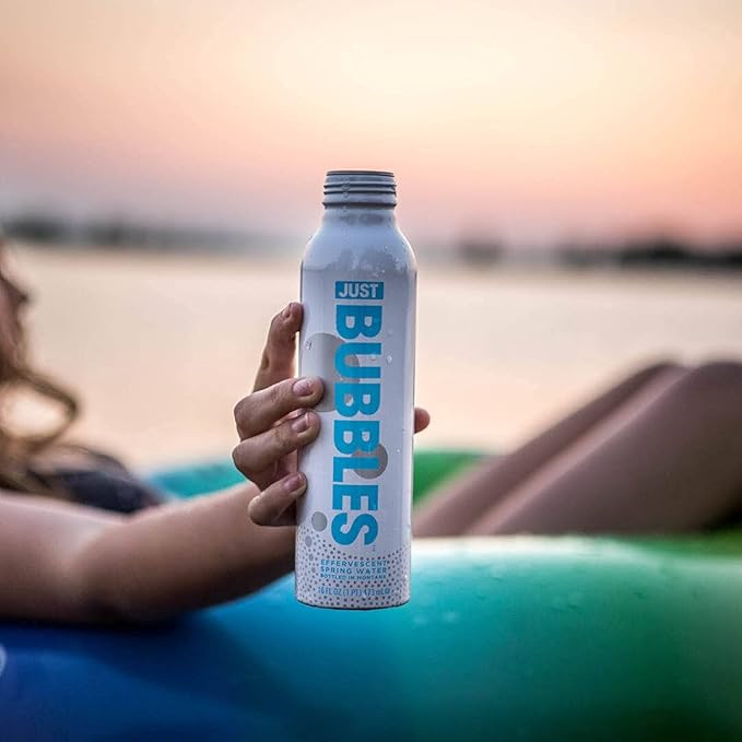 JUST Bubbles Lemon - Pure Premium Sparkling Spring Water in a Fully Recyclable Reusable Eco-Friendly Bottle - 100% Mountain-Sourced Carbonated Water with Naturally Occurring Minerals, 16 Fl Oz (Pack of 12)