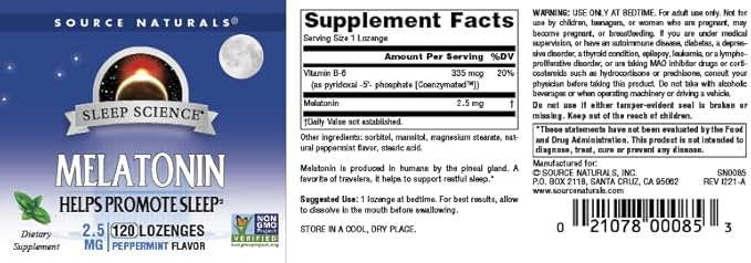 Source Naturals Sleep Science Melatonin 2.5mg 120 Lozenges