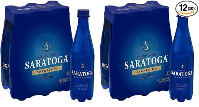 Saratoga Sparkling Water Bottles, 12-Pack - Carbonated Spring Bottled Water with Naturally Occurring Minerals & Electrolytes - Recycled PET Plastic Bottles - 16 Fl Oz
