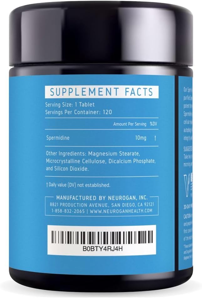 Neurogan Spermidine Supplement - 1200mg - 99% Pure 100x More Potent Than Rice & Wheat Germ Extract - for Cellular Health, Anti-Aging & Energy* - Made in USA - 10MG Per Serving - 120 Servings