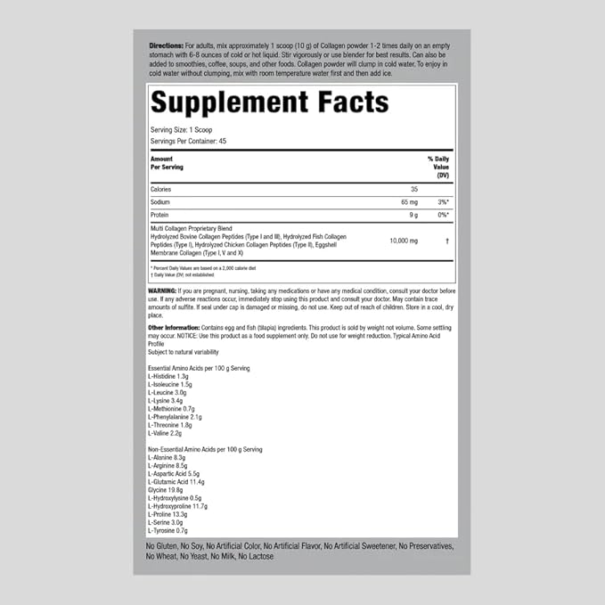 Piping Rock Multi Collagen Protein Powder 16 oz 10,000mg Peptides