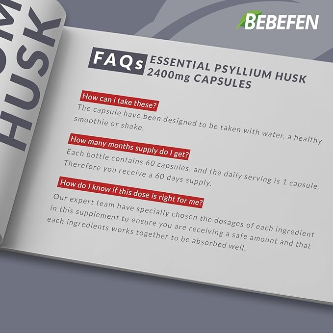 BEBEFEN Psyllium Husk Capsules 2400mg 2 Month