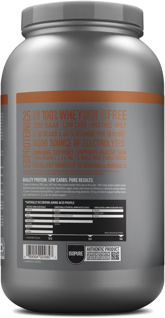 Isopure Low Carb 100% Pure Whey Isolate Protein Powder, Lactose Free, Gluten Free, With Vitamins, Chocolate Peanut Butter, 25g Protein Per Serving, 3 Lbs, 40 Servings
