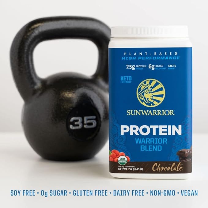 Sunwarrior Vegan Protein Powder Plant-Based USDA Organic | BCAA Amino Acids Hemp Seed | Keto Friendly Soy, Dairy, Gluten, & Synthetic Free Non-GMO | Chocolate 17 Servings 16g