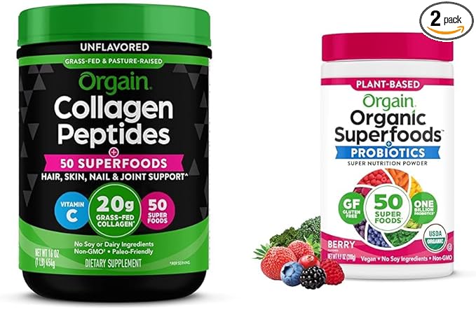 Orgain Hydrolyzed Collagen + Superfoods Powder 1lb and 0.62lb