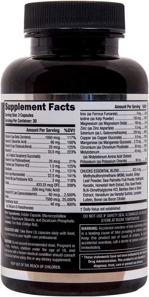 Chucks Essentials V3.0-3 Month Supply - The Bearded Mans Multivitamin are 90 Capsules, for Growing Beard, Loaded with The Vitamins, Nutritional & Minerals Supplements V3 for Thicker & Stronger