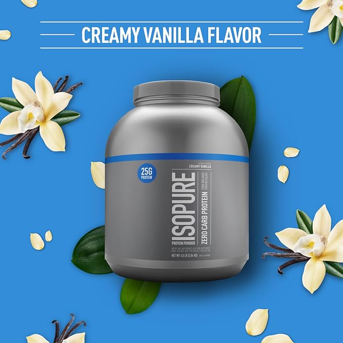 Isopure Zero Carb 100% Pure Whey Isolate Protein Powder, Lactose Free, Gluten Free, With Vitamins, Creamy Vanilla, 25g Protein Per Serving, 4.5 Lbs, 66 Servings