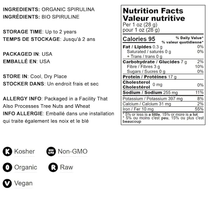 Food to Live Organic Spirulina Powder, 16 Pounds — Non-GMO, Kosher, Raw Blue-Green Algae, Vegan Superfood, Bulk, Non-Irradiated, Pure Vegan Green Protein, Rich in Vitamins & Minerals, Great for Drinks