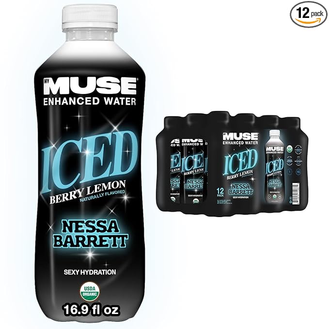 MyMuse Organic Enhanced Flavored Water, Ice Berry Lemon, 16.9 Fl Oz Bottle (12 pack), 1G of Sugar, Immune Support with Zinc & Elderberry, Antioxidants Vitamin E, Low Calories, USDA organic