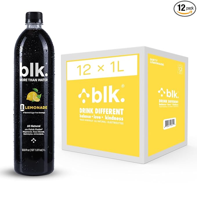 Dirty Lemonade Functional blk. Water Infused with Fulvic Minerals, Essential Amino Acids, Organically Complex Trace Minerals, Alkaline, 1 Liter (Pack of 12)