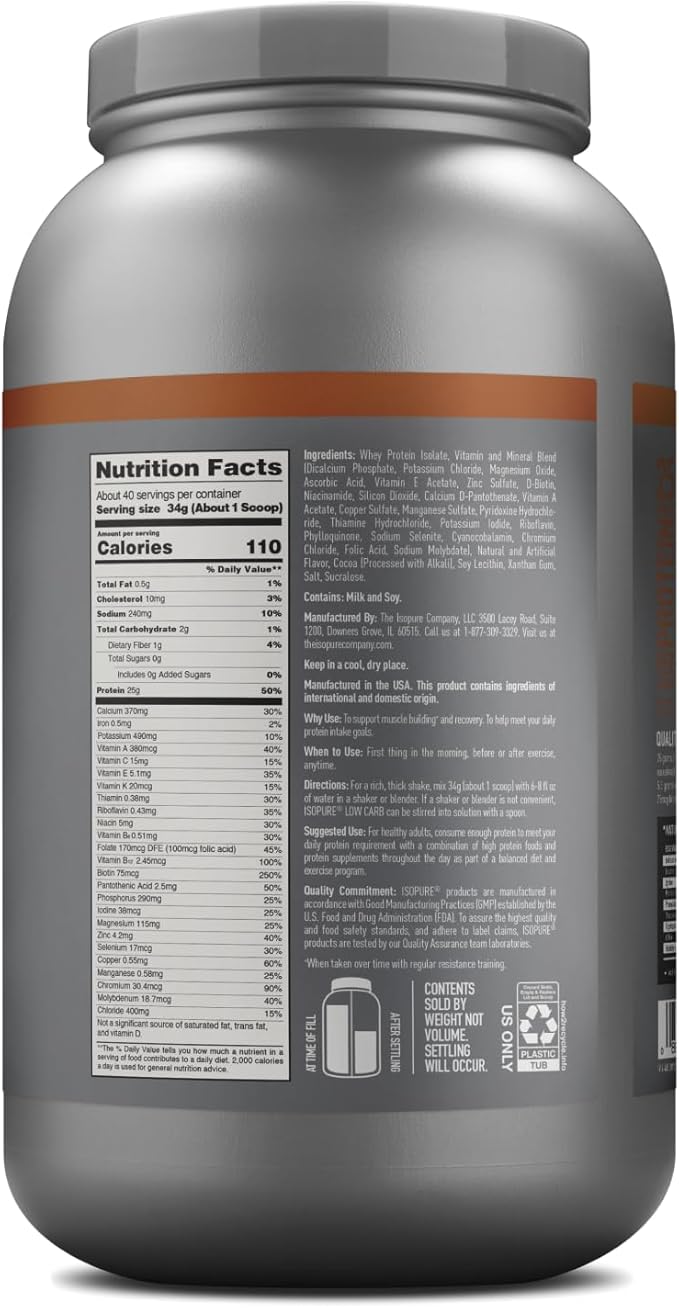 Isopure Low Carb 100% Pure Whey Isolate Protein Powder, Lactose Free, Gluten Free, With Vitamins, Chocolate Peanut Butter, 25g Protein Per Serving, 3 Lbs, 40 Servings