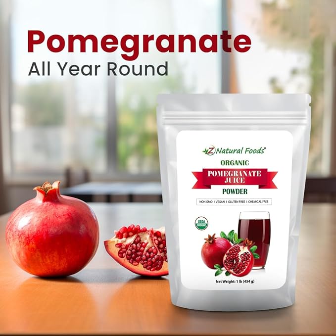 Z Natural Foods Pomegranate Powder - Organic Pomegranate Juice Powder, Pure & Natural Pomegranate Fruit Extract - Nutritious, Antioxidant Superfood for Smoothies, Tea, Yogurt & Culinary Use, 1 lb