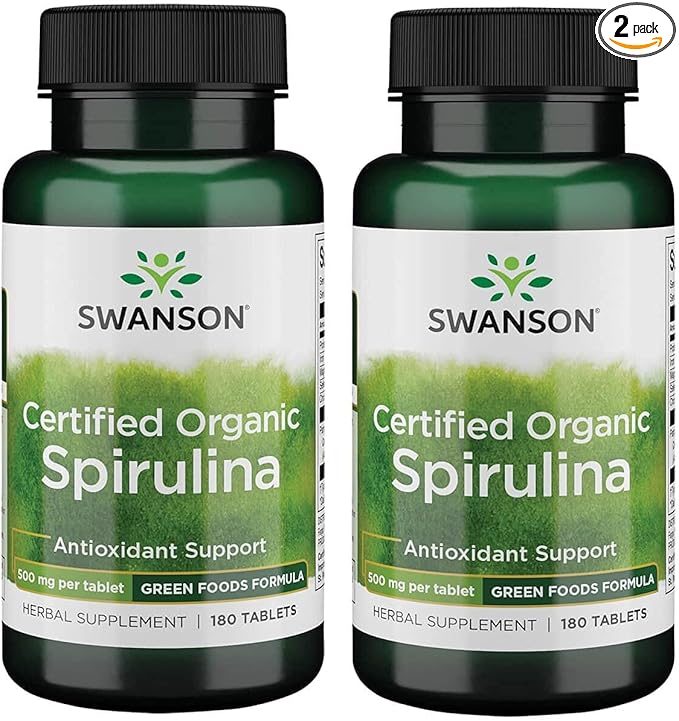 Swanson Certified Organic Spirulina 500 mg 180 Tabs 2 Pack