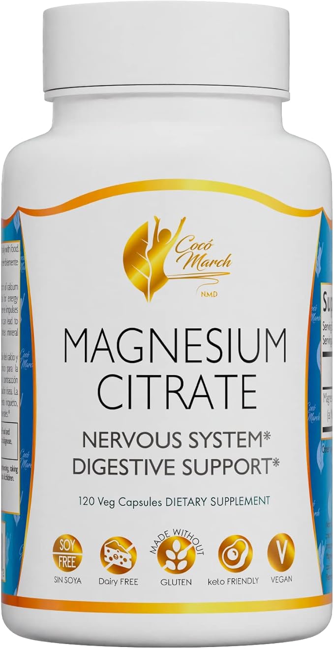 Coco March Magnesium Citrate - Relaxation- Sleep - Nervous & Digestive System Support, Gluten Free, Soy Free, Dairy Free, Keto Friendly, Vegan, 800 mg per Serving, 120 Capsules