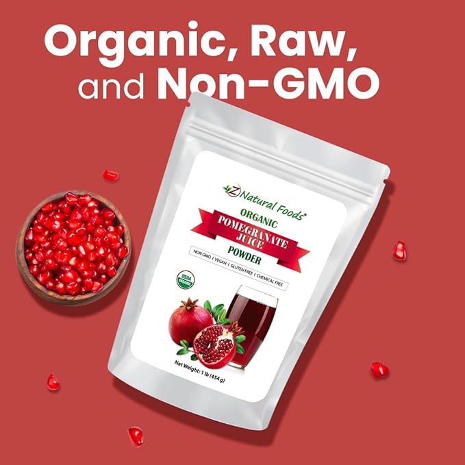 Z Natural Foods Pomegranate Powder - Organic Pomegranate Juice Powder, Pure & Natural Pomegranate Fruit Extract - Nutritious, Antioxidant Superfood for Smoothies, Tea, Yogurt & Culinary Use, 1 lb