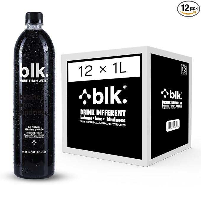 blk. PH 8+ Natural Mineral Alkaline Water Electrolyte Infused with Fulvic and Amino Acids, Zero Sugar, 1 Liter, 12 Pack
