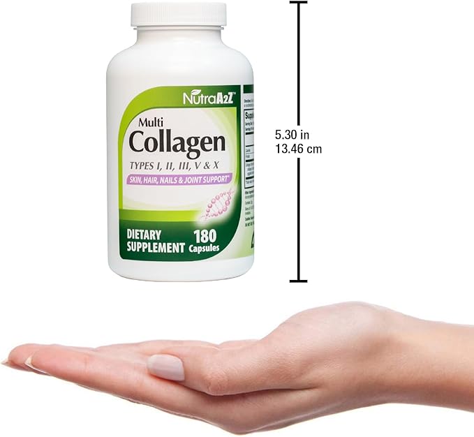 Multi Collagen Pills 1735mg -180 Collagen Capsules (60 Servings) - Types I, II, III, V & X for Healthy Skin, Hair, Nails & Joint Support