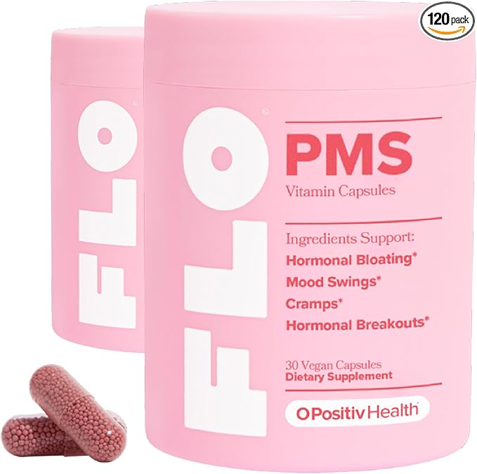 O Positiv FLO PMS Vitamins for Women, 30 Servings (Pack of 2) - Proactive PMS Relief - Targets Hormonal Breakouts, Bloating, Cramps, & Mood Swings with Chasteberry, Vitamin B6, & Lemon Balm