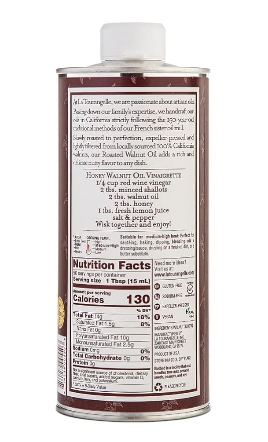 La Tourangelle, Roasted Walnut Oil, Plant-Based Source of Omega-3 Fatty Acid, Cooking, Baking, & Beauty, 25.4 Fl Oz