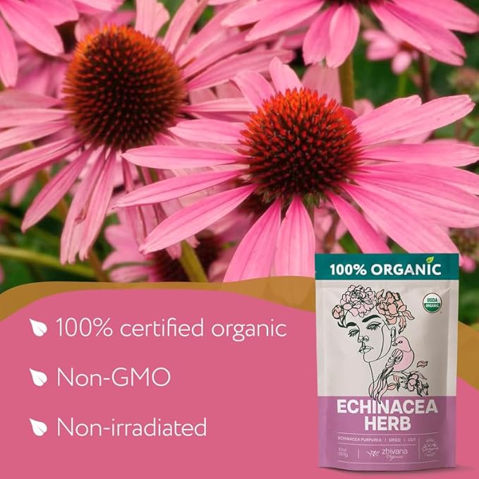 Organic Echinacea Tea (4 oz.) – Echinacea Herb (Echinacea Purpurea) – Immune Support, Respiratory, Digestion – Loose Leaf Herbal Tea - Equinacea Organica