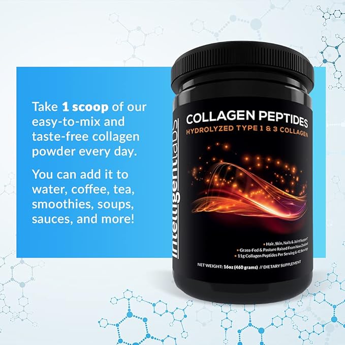 Intelligent Labs Hydrolyzed Type 1 and 3 Collagen 100% Cruelty-Free 11g per 41 Servings