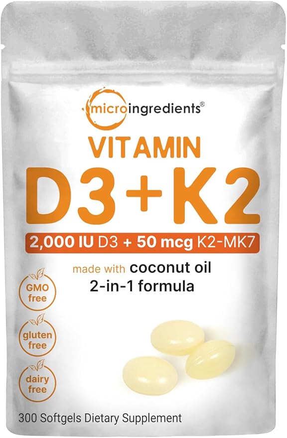 Vitamin D3 2,000 iu Plus K2 (MK-7) 50 50 mcg, 300 Virgin 2 in 1 Vitamins