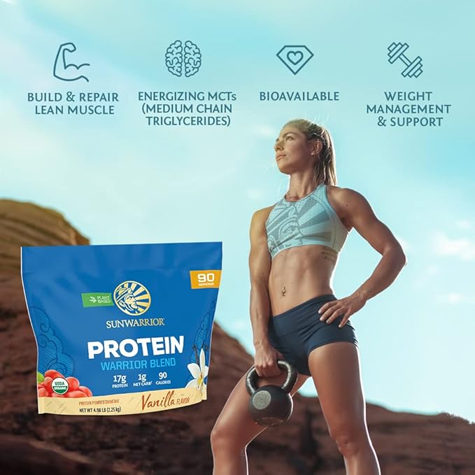 Sunwarrior Vegan Protein Powder Plant-Based USDA Organic | BCAA Amino Acids Hemp Seed | Keto Friendly Soy, Dairy, Gluten, & Synthetic Free Non-GMO | Vanilla 90 Servings 17g