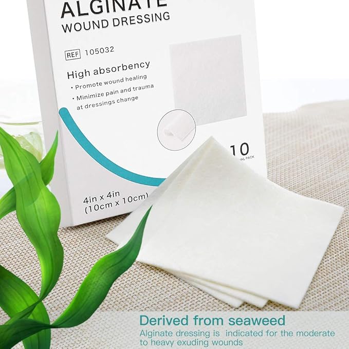 Dimora Calcium Alginate Wound Dressing, 4'' 4'' Patches,10 Patches,10 Individual