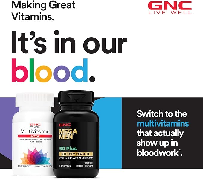 GNC Mega Men 50 Plus Multivitamin | Antioxidants | Heart Health | Prostate and Circulatory Support | 60 Count