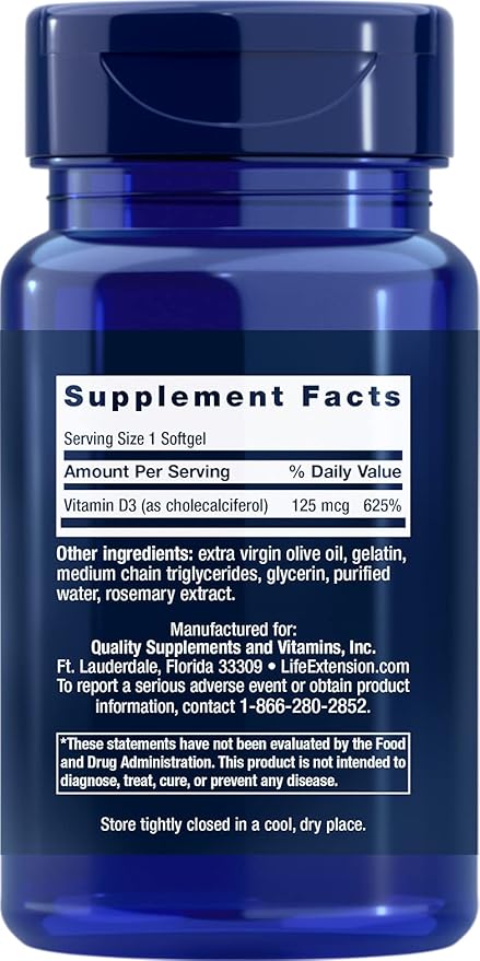 Life Extension Vitamins & Supplements D3, 5000 5000 IU, 120 Softgels (2 Pack 60 Softgels
