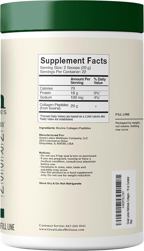 Great Lakes Wellness Collagen Peptides Powder 16oz -
