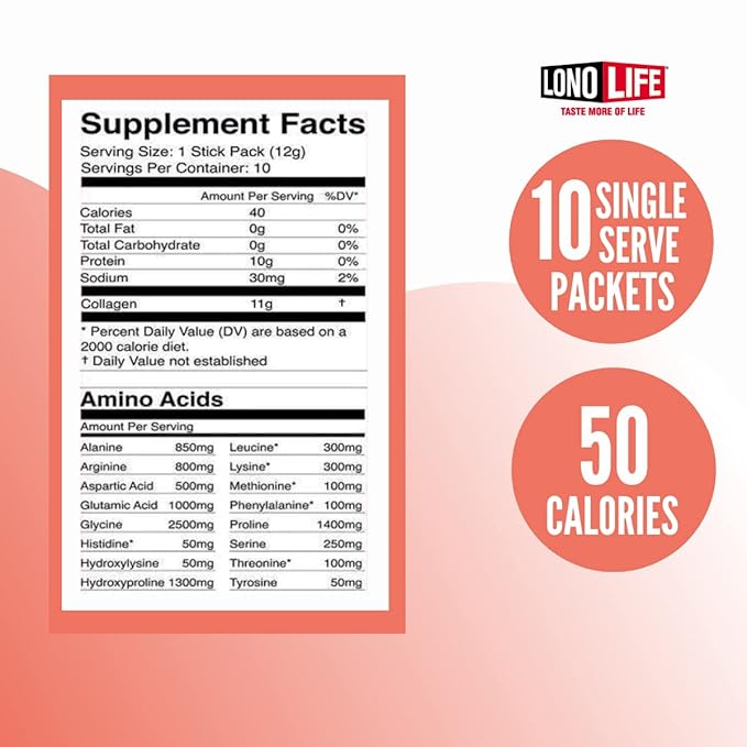 LonoLife - Unflavored Collagen Peptides 10g Protein, 10 Servings, 10 Count