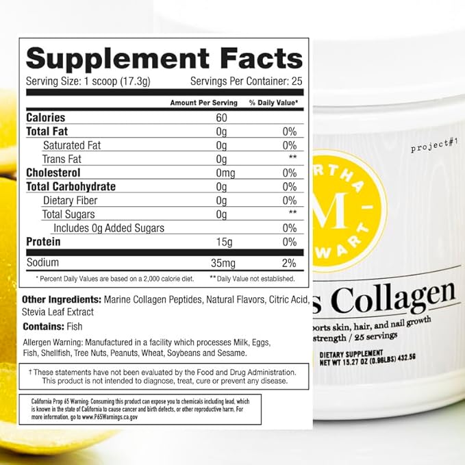 Martha Stewart Collagen Peptides Powder 15g Protein 25 Servings
