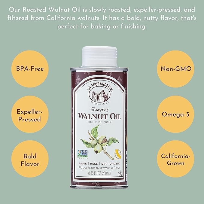La Tourangelle, Roasted Walnut Oil, Plant-Based Source of Omega-3 Fatty Acid, Cooking, Baking, & Beauty, 8.45 fl oz