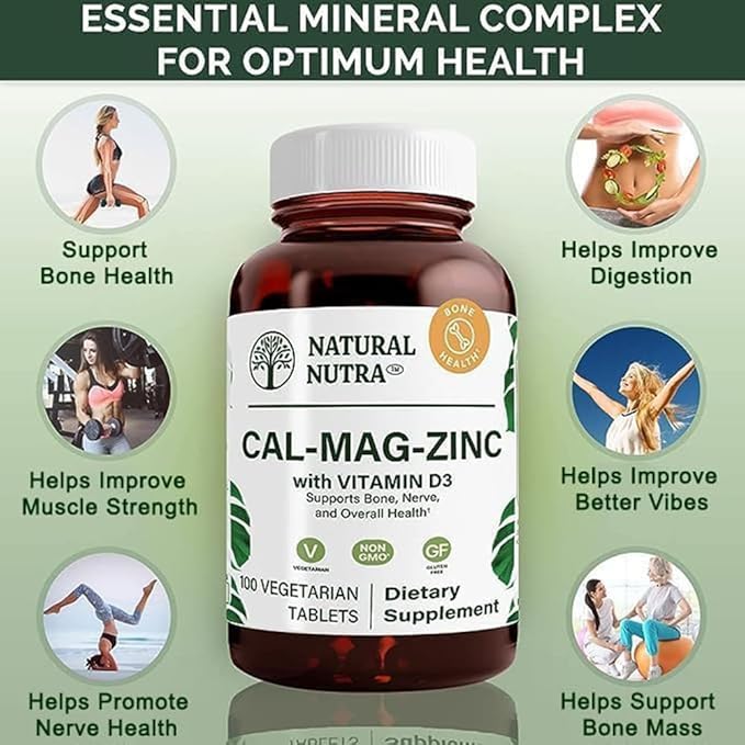 Natural Nutra Calcium Magnesium Zinc Supplement D3 for (100 Count)