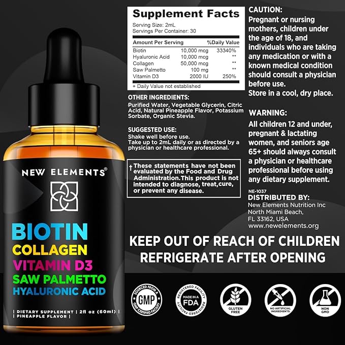 Liquid Biotin Drops with Collagen Vitamin D3 Saw