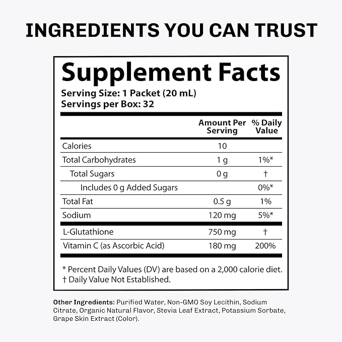 Aurora Nutrascience Mega-Liposomal Liquid Glutathione, Immune System Support, Antioxidant, 750 mg per Serving, 32 Packets, Non-GMO, Sugar-Free, 21.7 fl oz (640 mL)