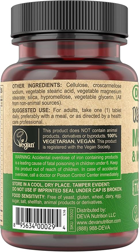 DEVA Tiny Tablets Vegan Multivitamins B12, Vitamin 90 Tablets