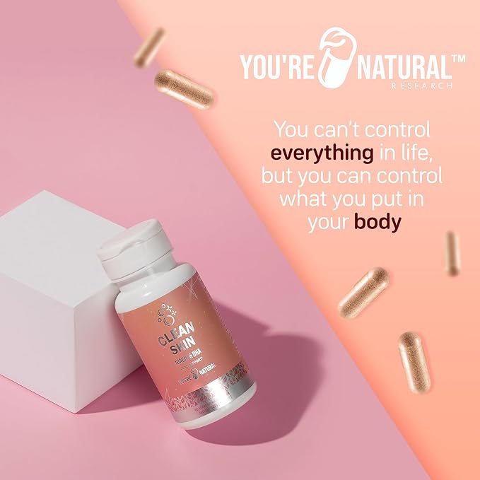 YOU'RE NATURAL Clean Skin Supplement | Acne Support | Skin Support Vitamins for Women, Men & Teens, Vitamin A, Zinc, DHA, Vitamin B3, Vitamin C, Vitamin E - Gluten Free - Made in USA - 60 Capsules