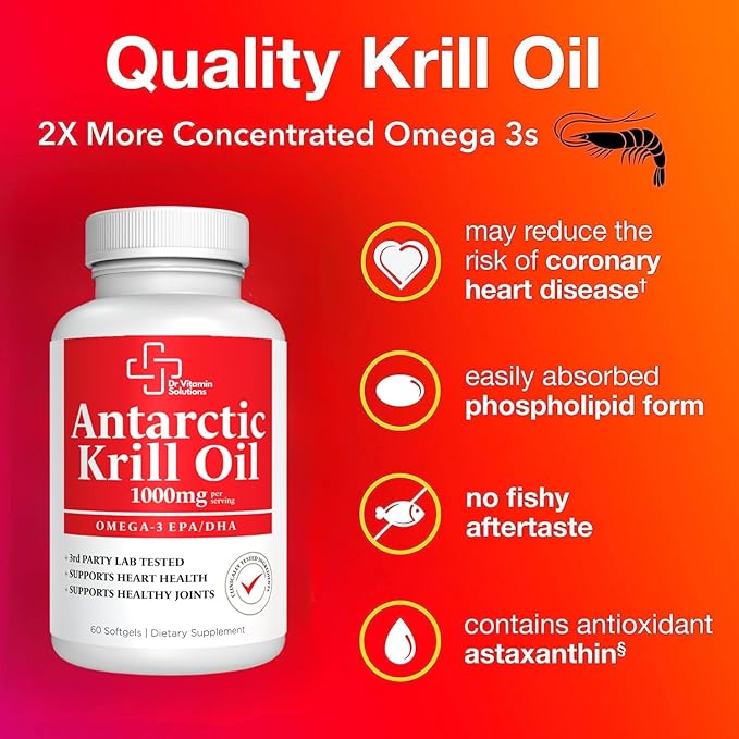 Premium 1000mg Antarctic Krill Oil Omega-3, EPA,