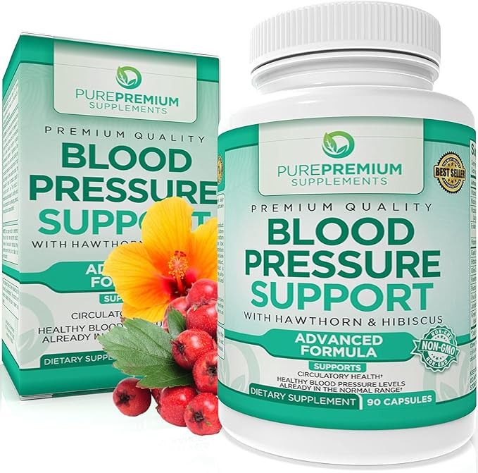 PurePremium Blood Pressure Supplements with Hawthorn B12 - 90 Caps