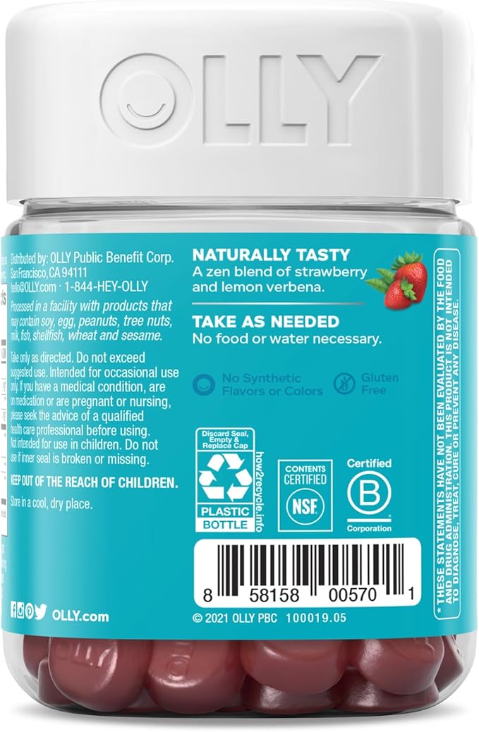 OLLY Goodbye Stress Gummy, GABA, L-Theanine, Lemon Balm, Stress Relief Supplement, Berry - 42 Count